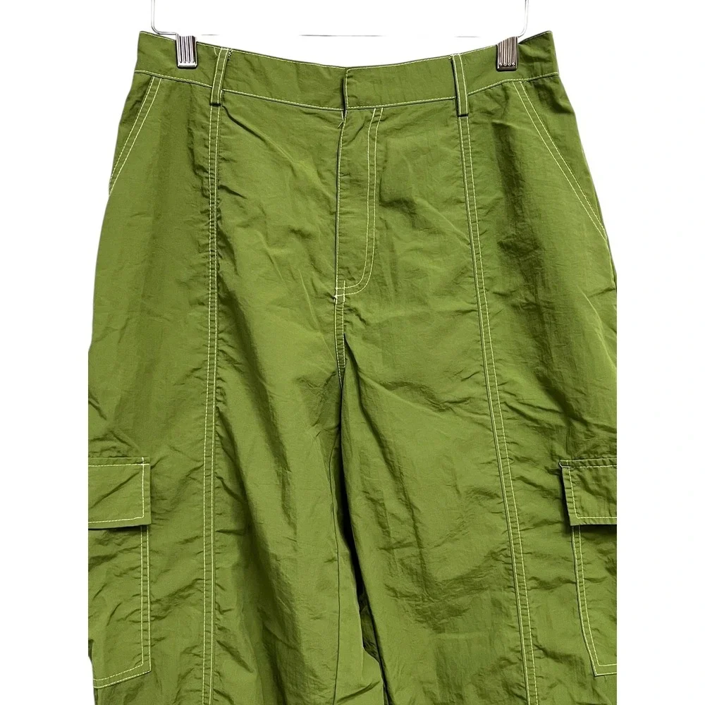 Beige‎ Botany Cargo Pants Medium Green Nylon Parachute Jogger Drawstring Hem